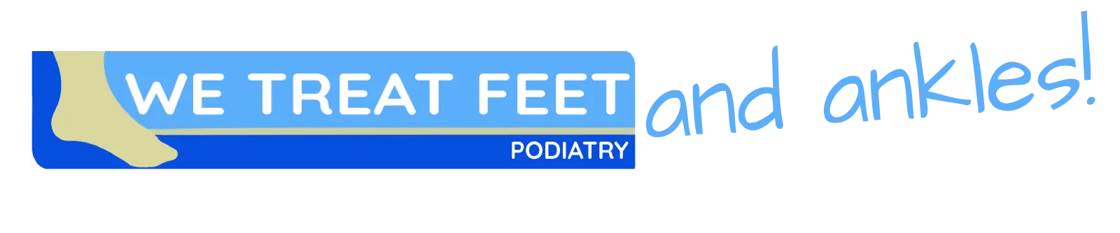 WeTreatFeet' is displayed in a stylized font, with the word 'Podiatry' written below in a smaller font. The logo features a simple, modern design in shades of blue, symbolizing the professionalism and expertise of the podiatry practice.