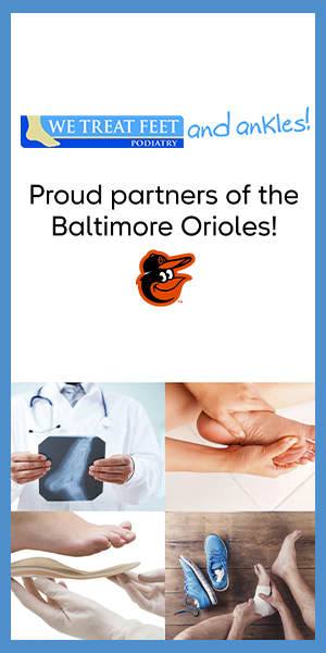 WeTreatFeet Podiatry, an experienced team of foot and ankle specialists, proudly partners with the Baltimore Orioles, an American professional baseball team based in Baltimore, Maryland. The image symbolizes collaboration, expertise, and a shared commitment to foot health.🦶⚾