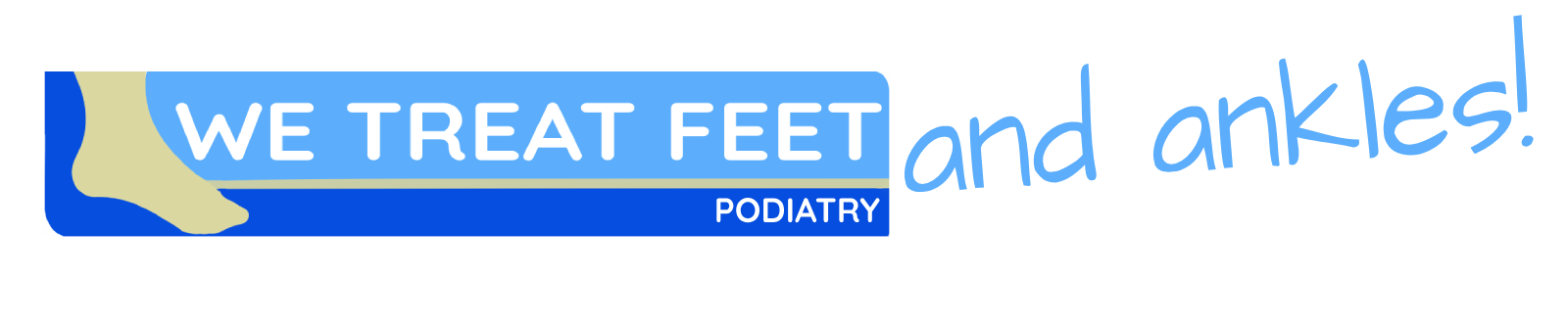 WeTreatFeet' is displayed in a stylized font, with the word 'Podiatry' written below in a smaller font. The logo features a simple, modern design in shades of blue, symbolizing the professionalism and expertise of the podiatry practice.