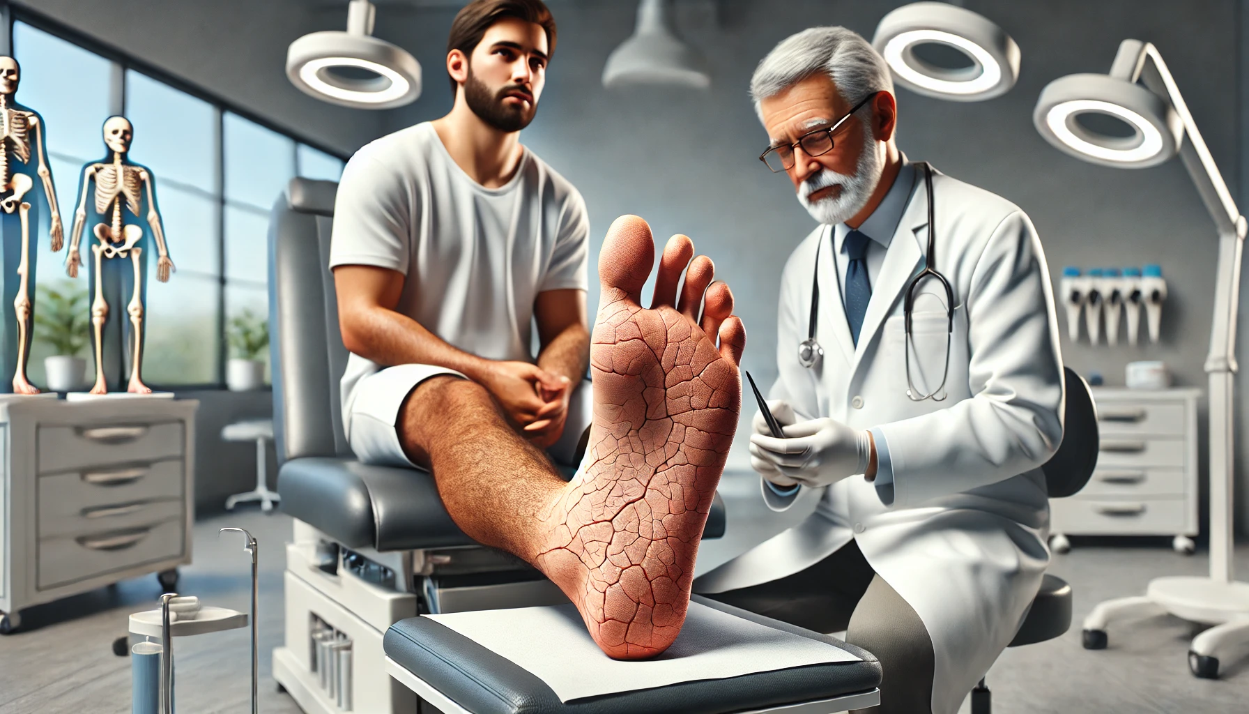 Illustration of a foot cross-section highlighting thyroid-related foot issues, with a small thyroid gland image for context.