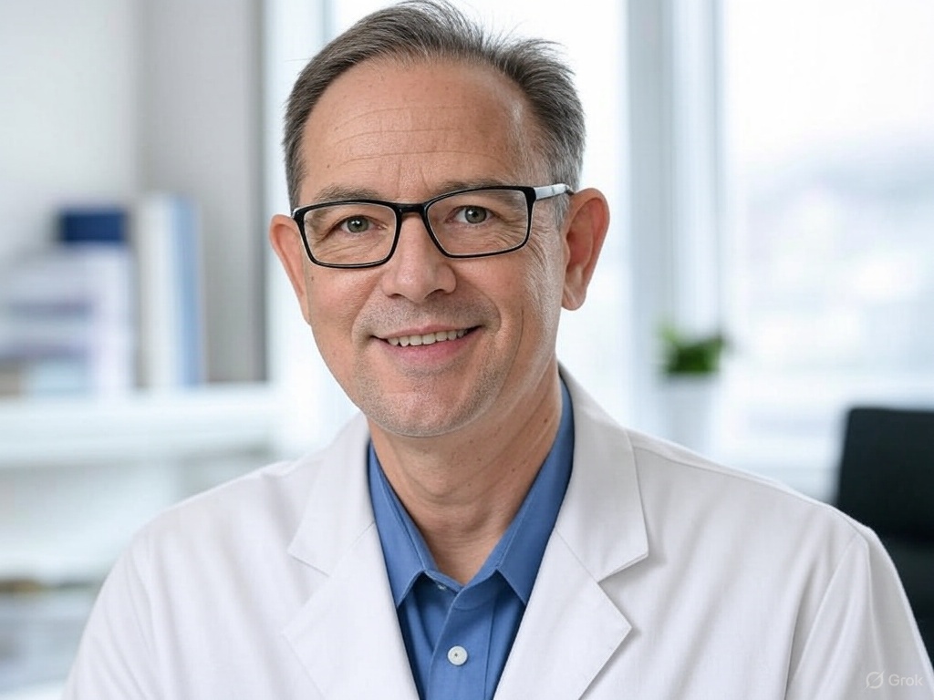 Professional podiatrist in a white coat standing in a modern medical office at We Treat Feet Podiatry, ready to help with foot and ankle care