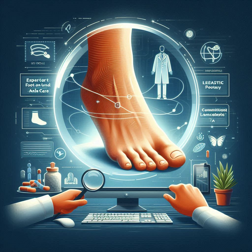 Expert Foot and Ankle Care in Lancaster, PA welcoming clinic. The patient, dressed in work boots, reflects the local workforce. Medical equipment and educational foot models are visible, highlighting the clinic’s expertise and community focus