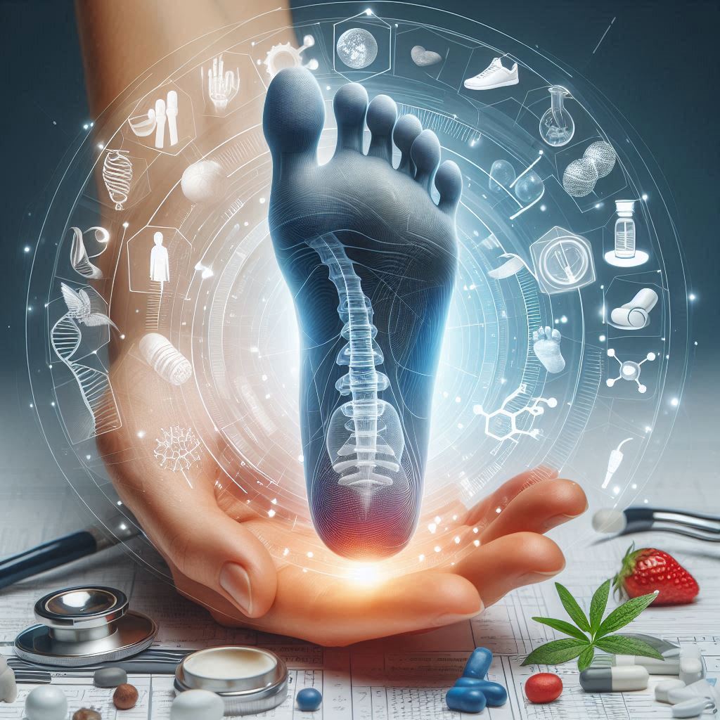 Foot and Ankle Care in Frederick: Comprehensive Foot and Ankle Care in Frederick, MD and Surrounding Areas in a bright, modern clinic. The patient, wearing athletic shoes, reflects the active local community. Medical tools and educational foot models are visible, emphasizing the clinic’s expertise and patient-focused care